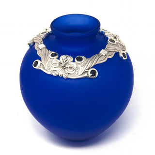 Vaso in Cristallo Blu Linea Argenti h.33 cm.