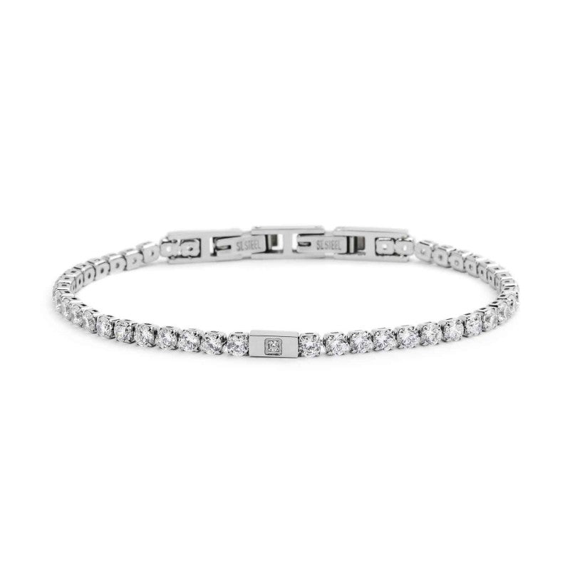 Bracciale Tennis Donna Uomo In Acciaio Inox Con Zirconi 5A - Regalo Di Compleanno O San Valentino, Lunghezza Regolabile 19 Cm