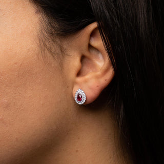 Orecchini Con Goccia Rossa e Zirconi In Oro 18kt