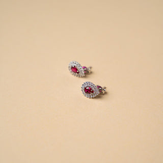 Orecchini Con Goccia Rossa e Zirconi In Oro 18kt