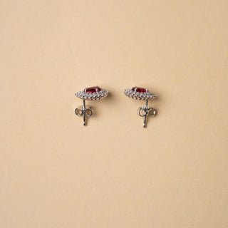 Orecchini Con Goccia Rossa e Zirconi In Oro 18kt