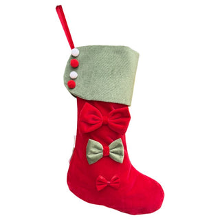 Calza in Velluto Rosso/Salvia Personalizzabile Fiori Di Lena h.43 cm.