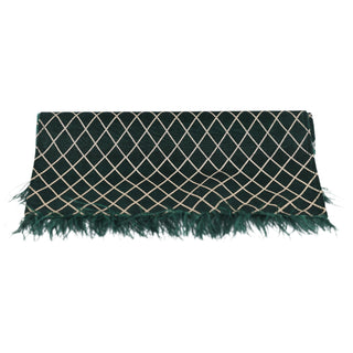 Runner in Velluto Verde con Piume "Sofisticata Bellezza" Fiori di Lena 150x45 cm.