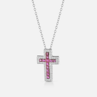 Collana Croce Fucsia Square
