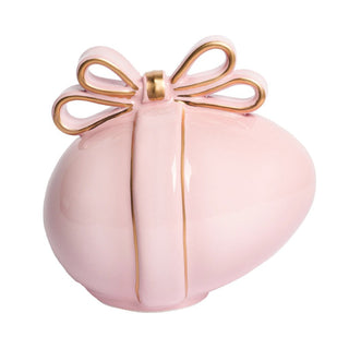 Uovo Fiocco Rosa Cipria Dea Capodimonte h. 13 cm.