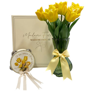 Box Tamburello con Vaso e Fiori "Primavera Tulipano" Madame Fioccò