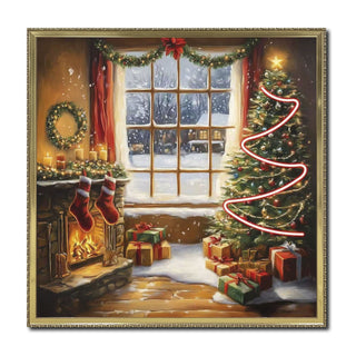 Quadro Natale Camino con Led "XMas Therapy" Palais Royal Lamart 60x60 cm.