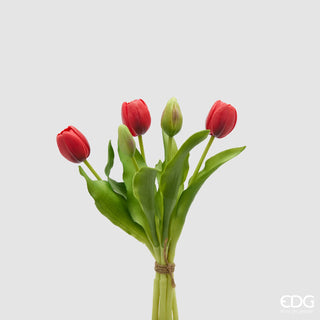 Bouquet di 5 Tulipani Rossi Real Touch EDG h. 30 cm.