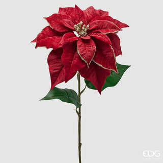 Set 2 pz. Stella Natale Velvet Ramo con Foglie Velluto EDG h. 71 cm.