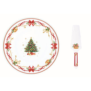 Set 1 Piatto Torta + 1 Paletta per Dolci "Christmas Tale" Easy Life 32 cm.