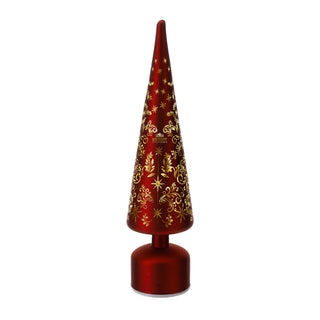 Bomboniera Albero Cono Rosso Vetro Led Hervit