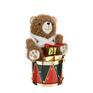 Bomboniera Orso Peluche Tamburo c/Luci Led Hervit 19xh33 cm.
