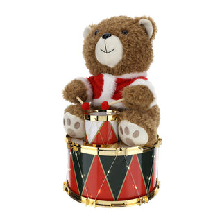 Bomboniera Orso Peluche Tamburo c/Luci Led Hervit 24xh.40 cm.