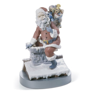 Figura Babbo Natale Edizione Limitata "Giù Per Il Camino" Lladrò
