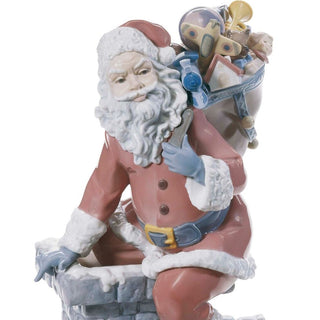 Figura Babbo Natale Edizione Limitata "Giù Per Il Camino" Lladrò