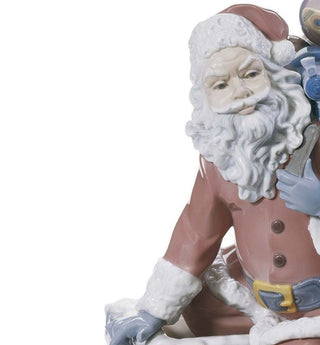 Figura Babbo Natale Edizione Limitata "Giù Per Il Camino" Lladrò