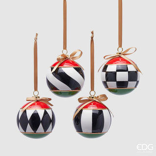 Set 4 Sfere di Natale ScacchiØ 8 cm.