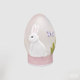Decoro Uovo Led con Movimento Coniglio Rosa EDG h.20 cm.