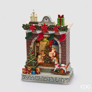 Decoro Babbo Natale con Camino con Musica e Led EDG h.26 cm.