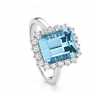 Anello Acquamarina e Diamanti in Oro 18 kt. Giorgio Visconti
