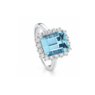 Anello Acquamarina e Diamanti in Oro 18 kt. Giorgio Visconti
