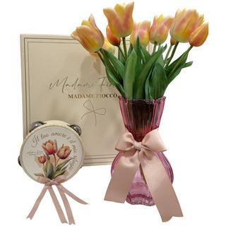 Box Tamburello con Vaso e Fiori "Primavera Tulipano" Madame Fioccò