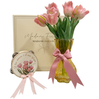 Box Tamburello con Vaso e Fiori "Primavera Tulipano" Madame Fioccò