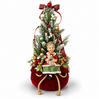 Alberello di Natale  con Base in Velluto e Mamma Natale "Emozioni di Natale" Fiori di Lena 40 cm.