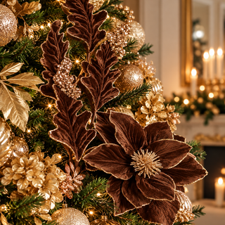 Set 2 pz. Rami Decorativi Foglie di Quercia Fiori di Lena h 75 cm.