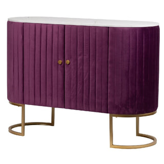 Aparador-ovalado-diseno-Art-Deco-terciopelo-morado-marmol-y-hierro-dorado-1