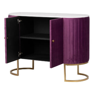 Aparador-ovalado-diseno-Art-Deco-terciopelo-morado-marmol-y-hierro-dorado-3-1024x1011