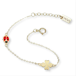 Bracciale Baby Quadrifoglio e Coccinella Dana L’Or 9 Carati