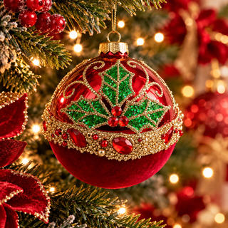 Set 4 pz. Sfere Glass Ball "Emozioni di Natale" Fiori di Lena Ø10 cm.