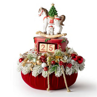 Pouf con Cavallo a Dondolo e Calendario dell'Avvento "Emozioni di Natale" Fiori di Lena 30 cm.