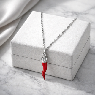 Collana Con Corno Rosso in Argento 925%