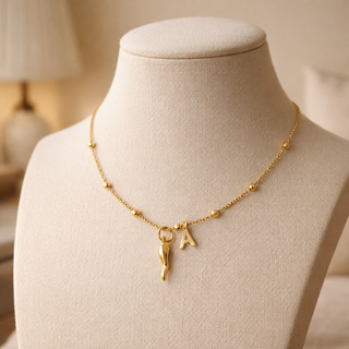 Collana Gold Con Corno e Lettera In Argento 925 Prestigio Gioielli