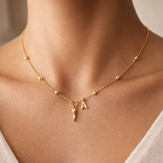 Collana Gold Con Corno e Lettera In Argento 925 Prestigio Gioielli