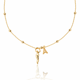 Collana Gold Con Corno e Lettera In Argento 925 Prestigio Gioielli