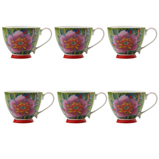 Bomboniera Set 6 Mug Hanoi Flower Hibiscus Green Maxwell & Williams 400 ml.