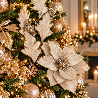 Set 2 pz. Rami Decorativi Foglie di Quercia Fiori di Lena h 75 cm.