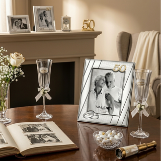 Set Cornice 50° Anniversario Nozze+Coppia di Flutes Valenti