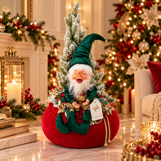 Pouf Elfo con Albero Innevato "Emozioni di Natale" Fiori di Lena 75 cm.