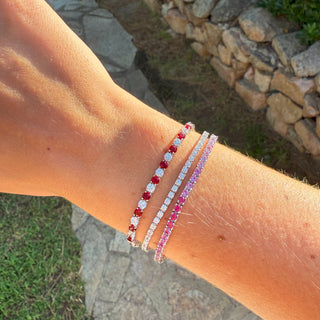 Bracciale Tennis Bianco/Rosso in Argento 925%3 mm.