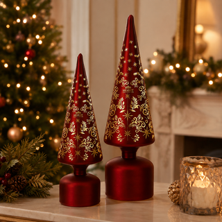 Bomboniera Albero Cono Rosso Vetro Led Hervit