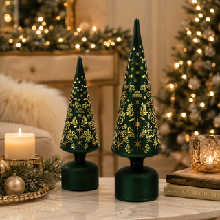 Bomboniera Albero Cono Verde Vetro Led Hervit