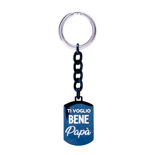 Life-is-papa-Portachiavi-in-acciaio-con-IP-Blu-e-incisione-in-smalto-K19202