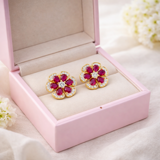 Orecchini Flower Gold Zirconi Fucsia