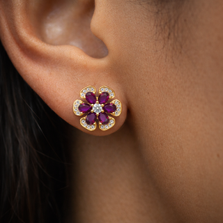 Orecchini Flower Gold Zirconi Fucsia