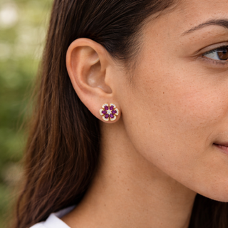 Orecchini Flower Gold Zirconi Fucsia