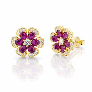 Orecchini Flower Gold Zirconi Fucsia